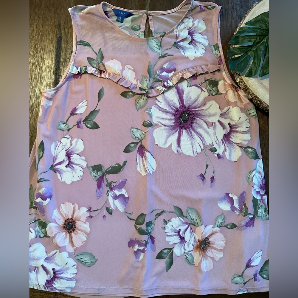 Apt.9 dusty pink floral tank with keyhole back